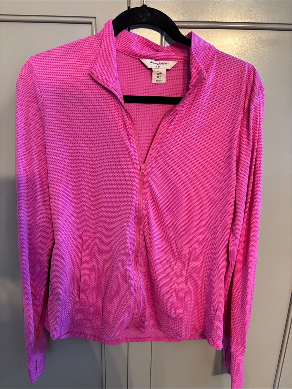 Tommy Bahama Golf Womens Full Zip Jacket Pink Textured Stretch Performance L
